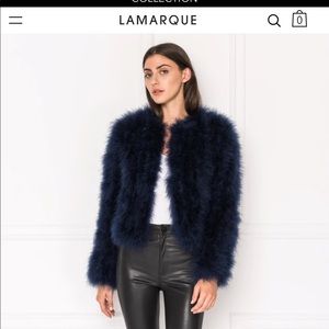 LAMARQUE navy feather jacket faux fur